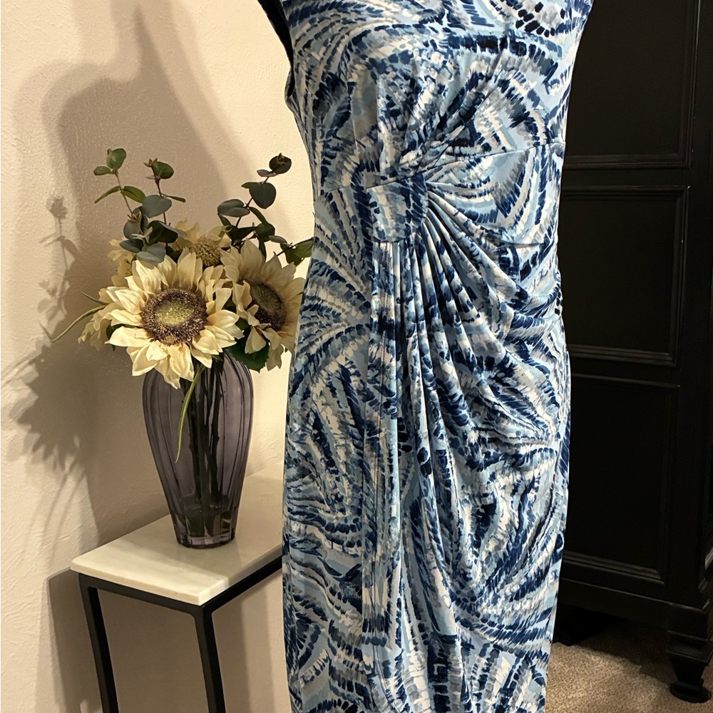 Cap Sleeve Dress in Blue and White Swirl